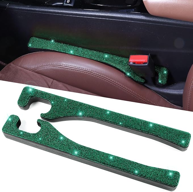 Briwill Green Car Seat Gap Filler, Set of 2 Handmade Crystal Rhinestone Diamond Car Gap Filler Green Bling Car Accessori