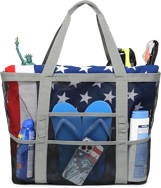 F-color Mesh Beach Bag Family - Large Travel Tote Bag for Beach Pool Cruise