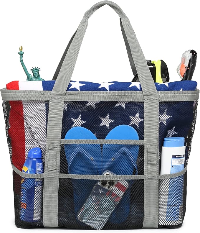 F-color Mesh Beach Bag Family - Large Travel Tote Bag for Beach Pool Cruise