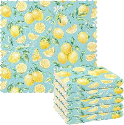 ALAZA Dish Towels Kitchen Cleaning Cloths Yellow Lemon Teal Dish Cloths Absorbent Kitchen Towels Lint Free Bar Tea Soft 