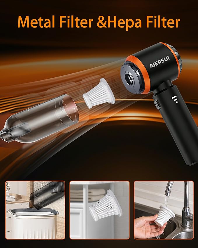 Handheld Cordless Vacuum Cleaner with brushless Motor, 4-in-1 Portable mini car Vacuum Cleaner, car Vacuum Cleaner and Hair Dryer, car Type-C Charging, Office Desk, Keyboard, pet Hair