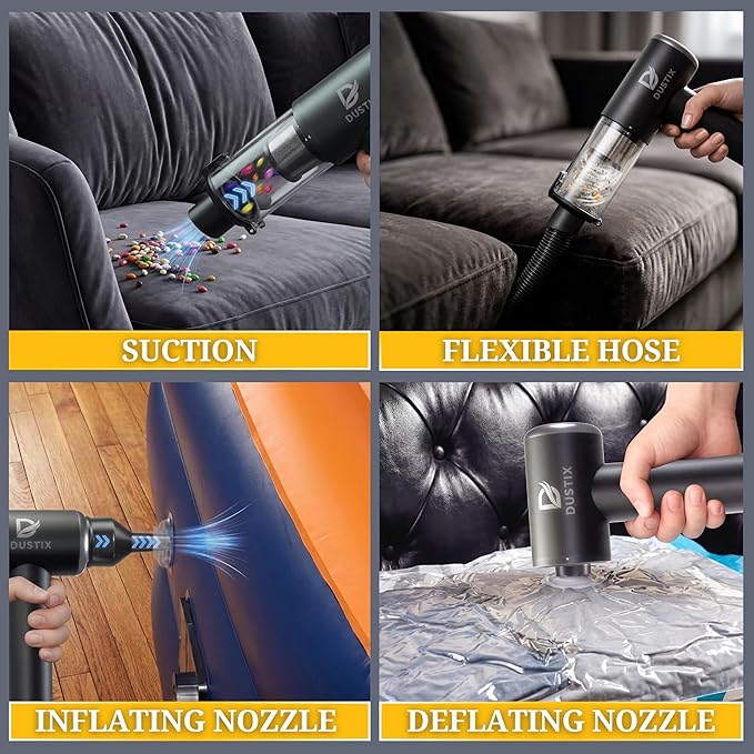 Car Vacuum Portable Cordless 20000Pa Powerful Handheld, Mini, Hoover Cleaner, 3 Speed Suction, Easy Empty, Rechargeable 7800mAh, Blower Inflator Deflator, Car Cleaning Kit