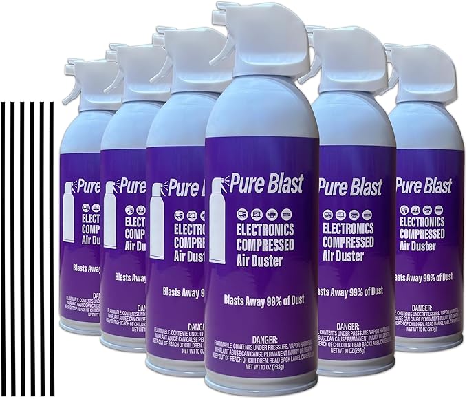 Pure Blast 10oz Compressed Air Duster Can - 6 Pack for Powerful Electronics Cleaning