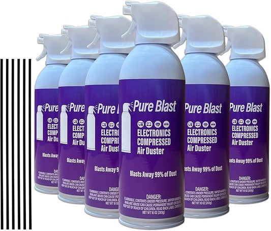 Pure Blast 10oz Compressed Air Duster Can - 6 Pack for Powerful Electronics Cleaning