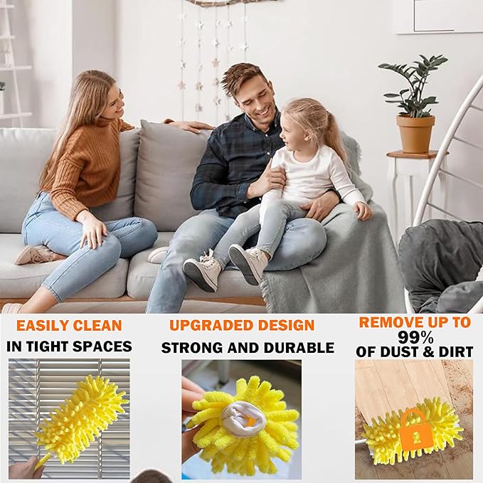 Reusable Duster for Swiffer, 360 Heavy Duty Duster Refill Compatible with Swiffer Hand Dusters for Dusting Furniture, Blinds, Ceiling Fans, Walls and More, 4 Refills +1 Handle, Yellow