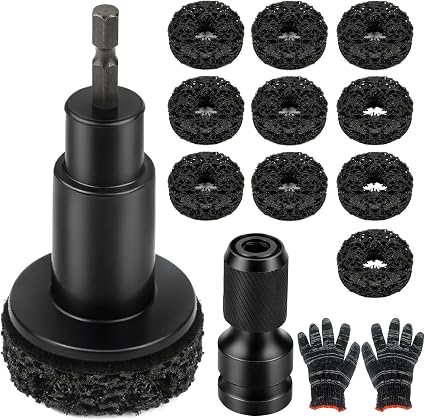Wheel Hub Cleaning Tool Set, 10 Pads for Drill and 1/2-Inch Wrench