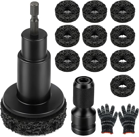 Wheel Hub Cleaning Tool Set, 10 Pads for Drill and 1/2-Inch Wrench