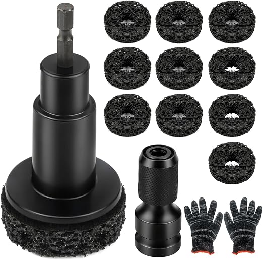 Wheel Hub Cleaning Tool Set, 10 Pads for Drill and 1/2-Inch Wrench