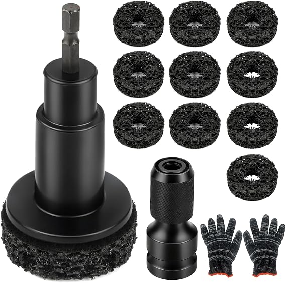 Wheel Hub Cleaning Tool Set, 10 Pads for Drill and 1/2-Inch Wrench