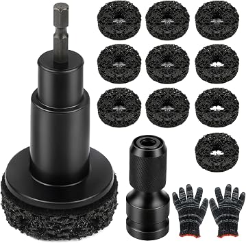 Wheel Hub Cleaning Tool Set, 10 Pads for Drill and 1/2-Inch Wrench