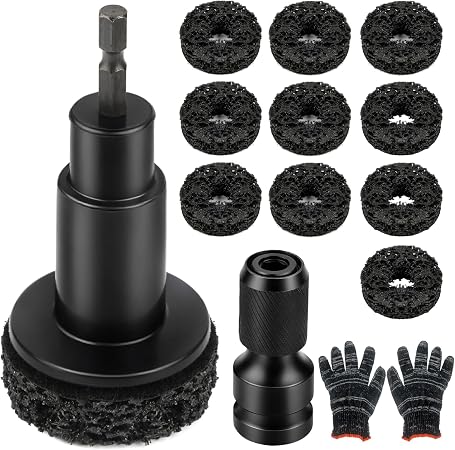 Wheel Hub Cleaning Tool Set, 10 Pads for Drill and 1/2-Inch Wrench