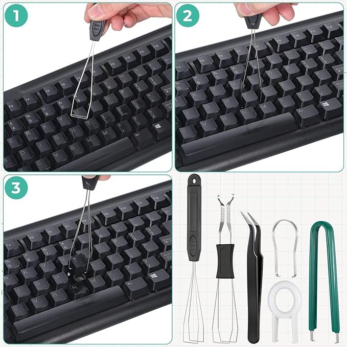 Vin Beauty 6 Pcs Keycap Puller Key Cap Removal Tool, Stainless Steel Keycap Remover Set, Switch Puller Kit with Keycaps Tweezers for Mechanical Keyboard