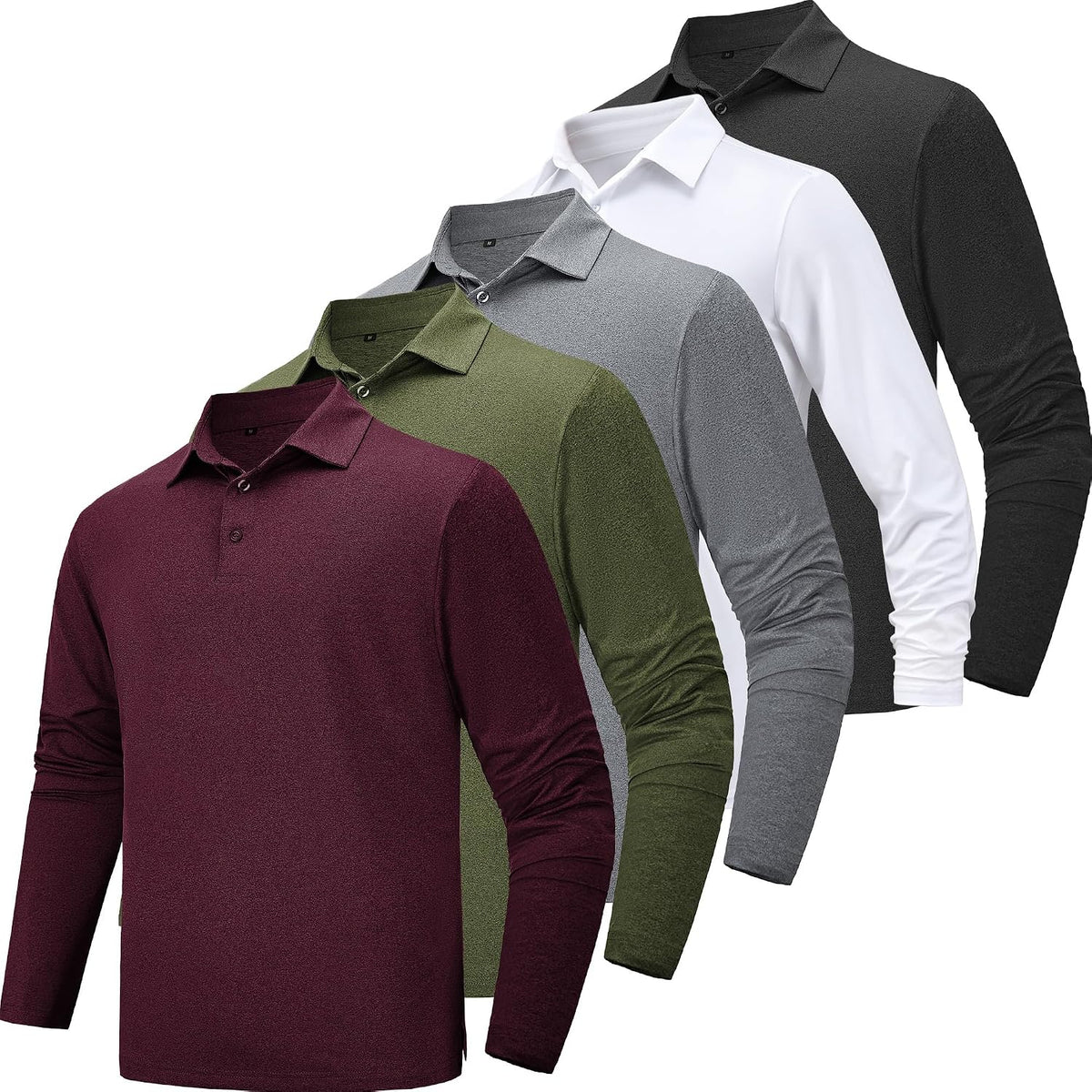5 Pack Polo Shirts for Men Long Sleeve Casual Collared Golf Shirt