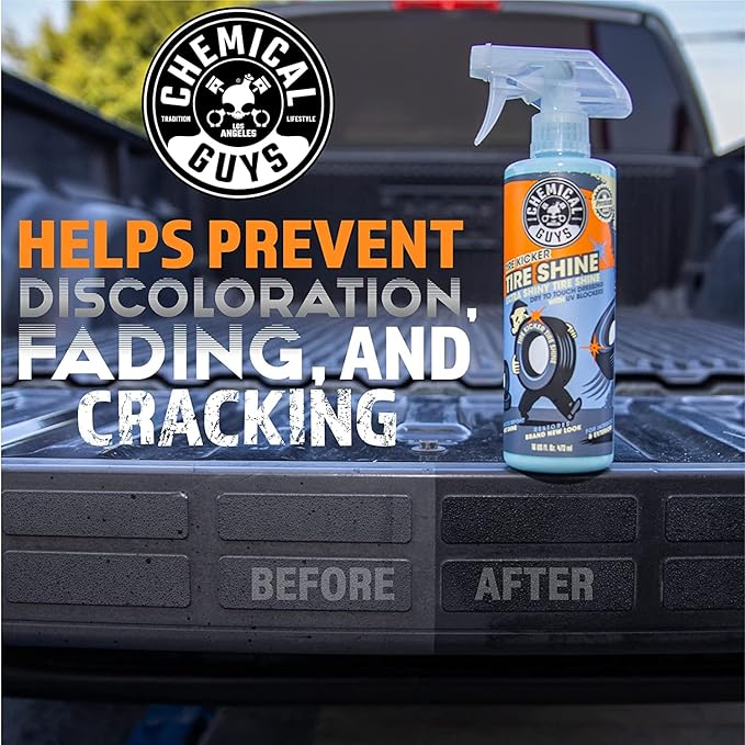 Chemical Guys Tire Kicker Sprayable Extra Glossy Tire Shine Spray, Dry-to-Touch Dressing - Restores Wet Look to Rubber, Vinyl, and Plastic, Safe for Cars, Trucks, Motorcycles, RVs, and More - 16 oz