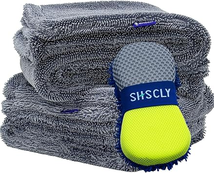 SHSCLY 2-Pack Dual-Sided Twist Loop Microfiber Car Drying Towels 18" × 23"