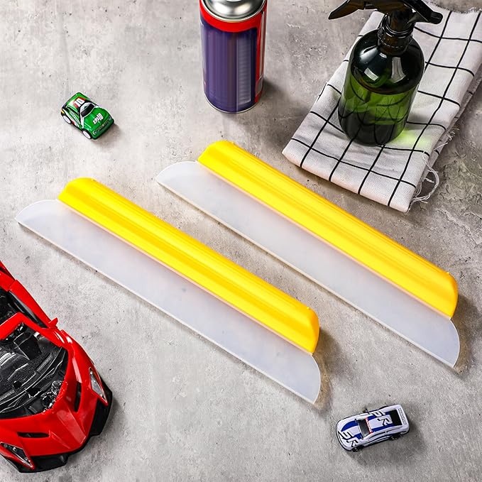 4 Pack 14 inch Car Drying Squeegee Longer Silicone Automotive Water Wiper Flexible Auto T-Bar Rubber Blade for Car Windshield Glass Window Bathroom Shower Squeegees Wash Tool (Yellow)