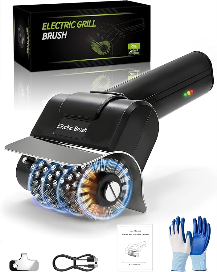 Electric BBQ Grill Brush - Cordless USB Rechargeable Grill Cleaning Brush with High-Speed Motor, Heavy Duty Stainless Steel Bristles (MatteBlack)