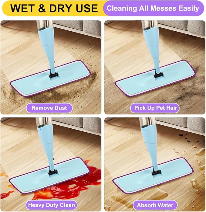 8 Pack 16.5 inch Reusable Mop Pads Microfiber Spray Mop Replacement Heads for Wet/Dry Mops Compatible with Bona Floor Care System