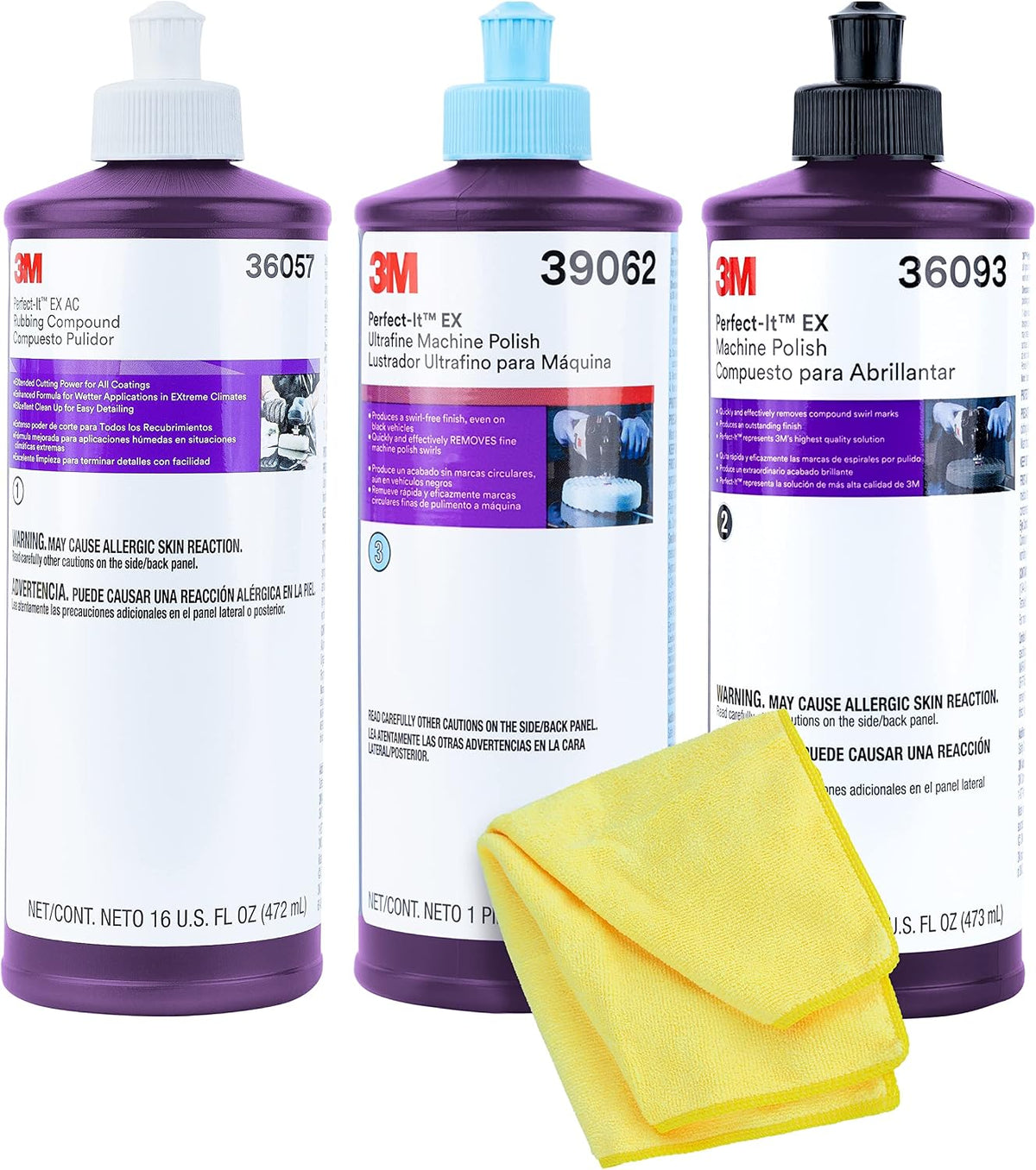 3M Perfect It Buffing and Polishing Kit | 36057 39062 36093 3M Pint Rubbing Compound, Machine Polish, Ultrafine Polish | Buffing Compound, Car Polishing Kit | with Microfiber Cloth
