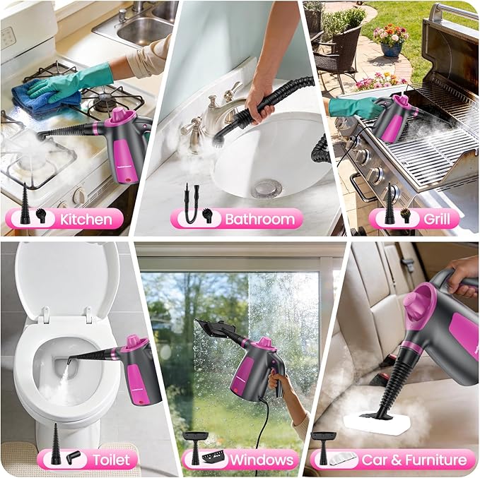 LABIGO Steam Cleaner, Pressurized Handheld Multi-Surface Natural Steam Cleaner with 12pcs Accessory & Safety Lock, Portable Steamer for Cleaning Home, Kitchen, Bathroom, Car, Upholstery, Grout, Window