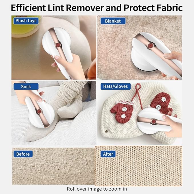 Sweater Fabric Shaver, ailyfu Rechargeable Electric Lint Remover with 6-Leaf Blades and Replaceable Stainless Steel Blade for Clothes, Sweater, Couch, Blanket, Curtain, Socks, Wool, Cashmere(Gold) …