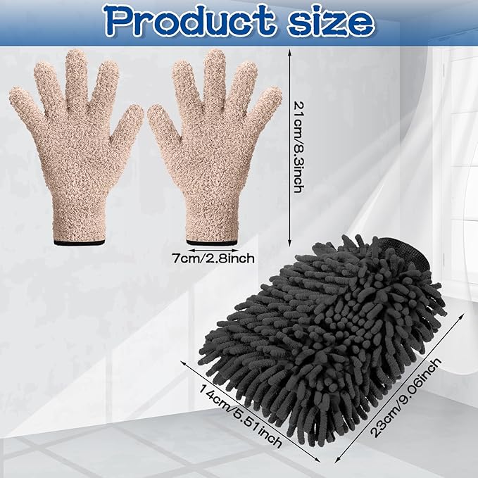 Potchen 6 Pcs Microfiber Dusting Mitt Gloves for Plants Washable Dusting Gloves for House Cleaning Furniture Car Washing