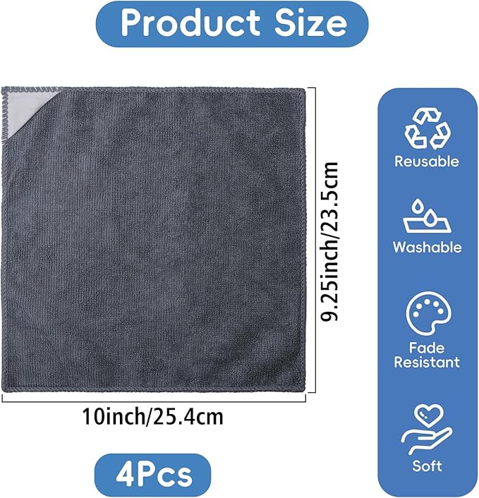 GoClimber 4 Pack Magnetic Microfiber Cleaning Cloth, Dry Erase Erasers Cleaner for Whiteboards, Blackboards, Chalkboards, Glassboards, Home, Office, School, Gray, 10'' x 9.25''