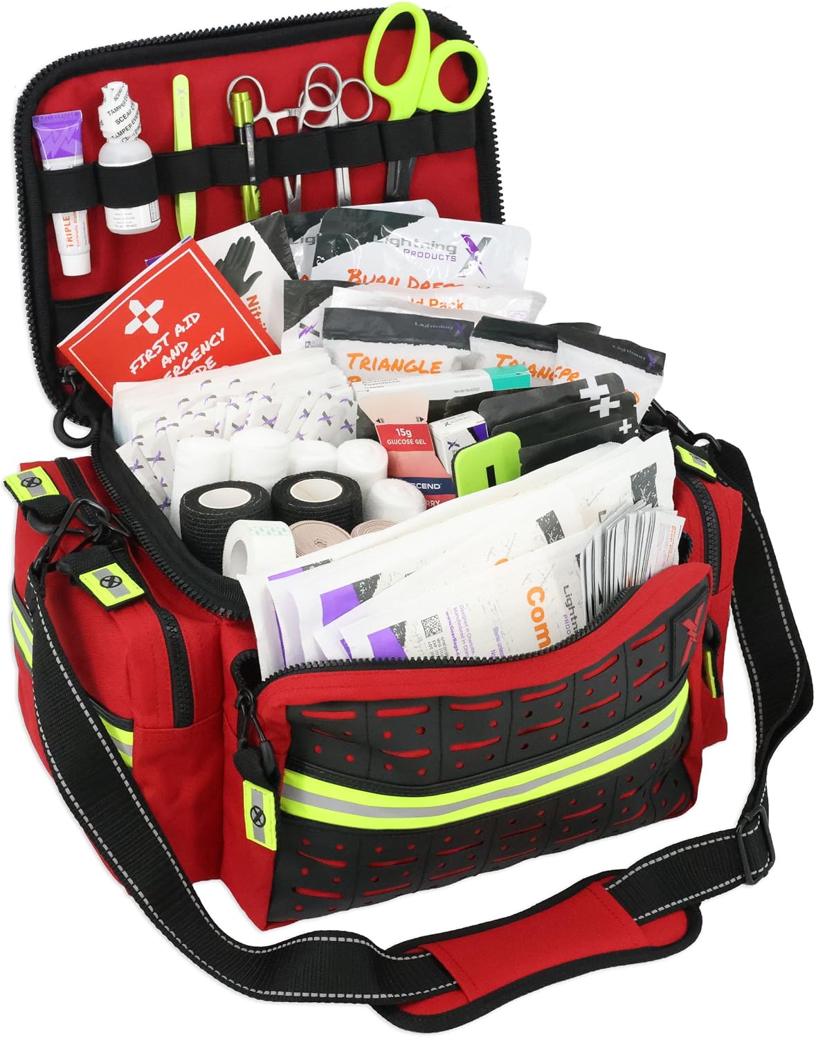 Mid-Sized First Responder EMT Bag | LXMB25 Fully Stocked Aid Kit w/ 200+ BLS Supplies - RED