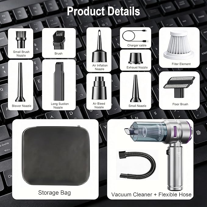 Handheld Car Vacuum Cordless, 22000Pa High Power Vacuum Cleaner and Air Duster, 2026 Upgrade 4-in-1 Portable Vacuum with 10 Multi-Nozzles for Small Jobs, Car, Home, Desk, Keyboards