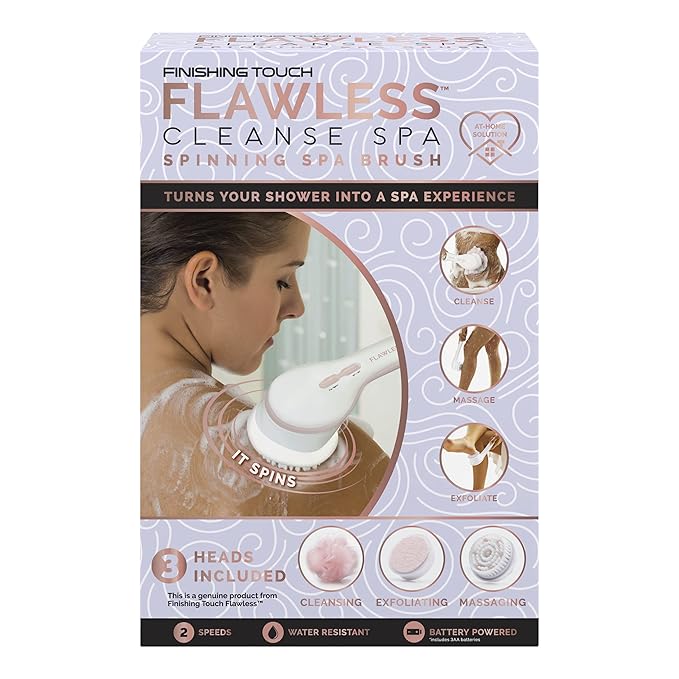 Finishing Touch Flawless Cleanse Spa, Electric Body Brush- with 3 Multi-Purpose Cleansing Heads for a Full Body Spa Experience