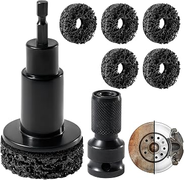Wheel Hub Cleaning Tool Kit, Drill-Powered Wheel Stud Cleaner Includes 5 Pads, Fits Power Drill & 1/2" Impact Driven Wre
