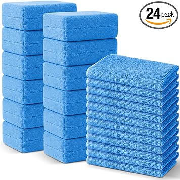 HunnmingRe 24 Pcs Microfiber Applicator Pad Kit Include Non Scratch Car Wash Sponge and Cleaning Cloth Microfiber Towels
