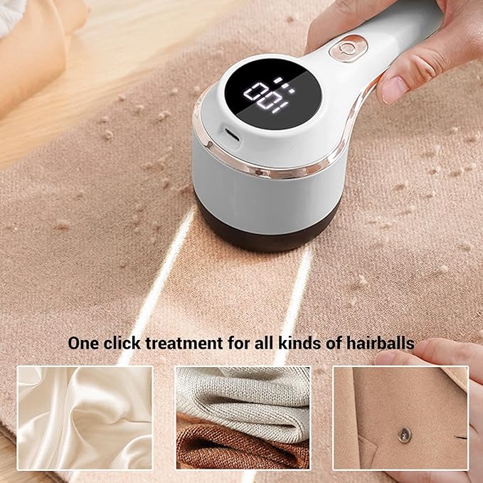 Fabric Shaver, Electric Lint Remover, Fabric Shaver Lint Remover for Clothes, Rechargeable Lint Shaver, Digital Display Sweater Defuzzer for Clothes, Upholstery, Furniture (White)