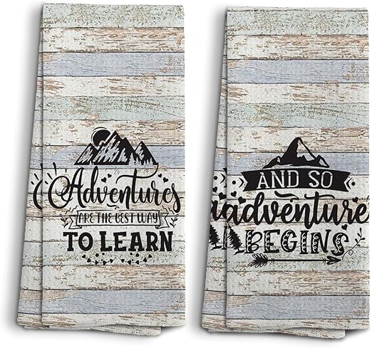 Camping Dish Towels, Camping Gifts, Adventure Time Kitchen Towels, Camping Decorations Hand Towels, Retirement Gift for 