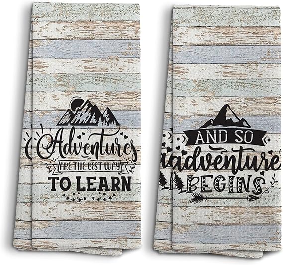 Camping Dish Towels, Camping Gifts, Adventure Time Kitchen Towels, Camping Decorations Hand Towels, Retirement Gift for 