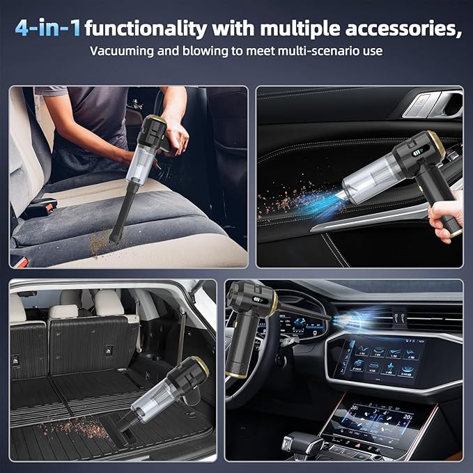 Cordless Handheld Car Vacuum Cleaner,Rechargeable Portable Lightweight Dust Blower,22000PA Powerful Suction Mini Vacuum Cleaner for Deep Cleaning of Home,Car and Pet Hair(Black-Gold)