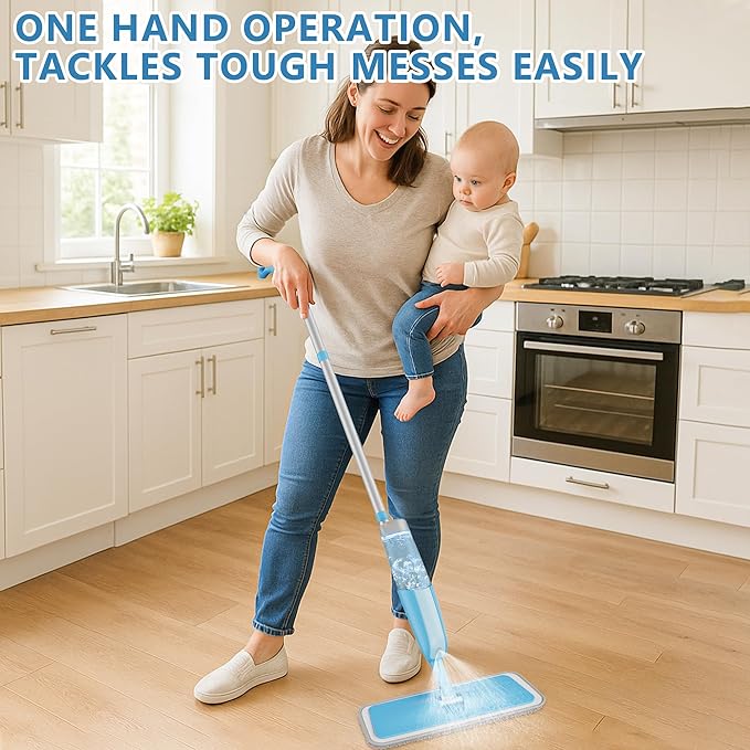 Spray Wet Mops for Hardwood Floor Cleaning: MEXERRIS Floor Mop with 3 Washable Pads for Swiffer Powermop - Refillable Dust Dry Mop Home Commercial Mops for Wood Laminate Ceramic Tiles Vinyl