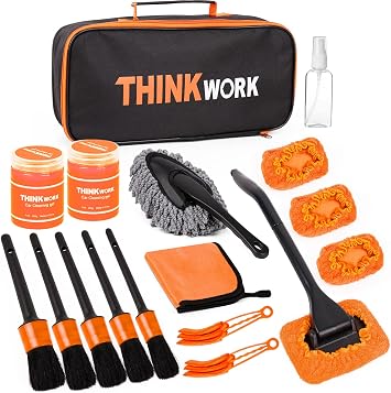 THINKWORK Windshield Cleaner Tool, Car Detailing Kit Interior, Car Cleaning Kit Interior and Exterior Detail Brush, Auto