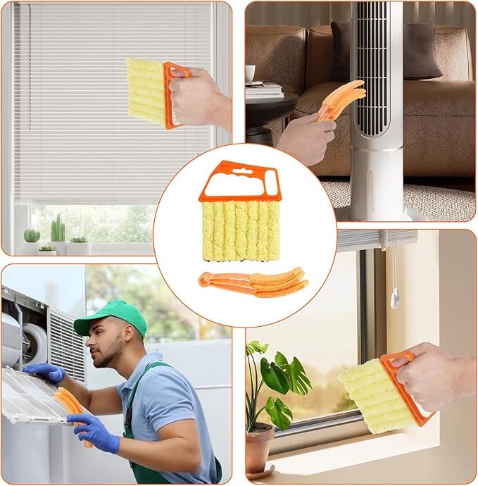 4Pcs Window Venetian Blind Cleaner Duster Tool,Feather Blind Duster for Cleaning,Washable 7 Finger Dusters Brush Dusting Cleaner Tool for Window Shutters Air Conditioner Vinyl Wood Blinds + 4 Cover