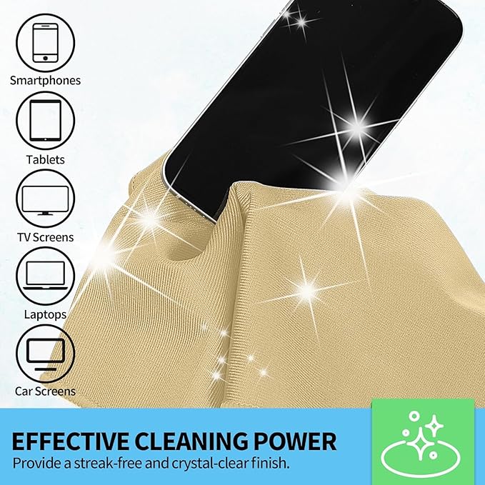 Microfiber Cleaning Cloth - 6 Pack Glasses Cleaning Cloth, 16" x 14" Window Cleaning Rags, Streak Free Lint Free Polishing Cloths Wipes for Eye Glass, Stainless Steel, Windshield, Beige