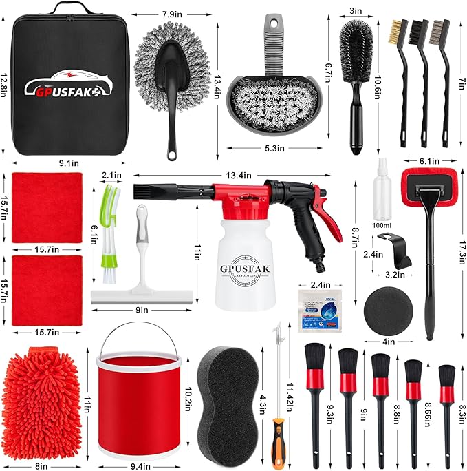 39Pcs Car Wash Cleaning Kit with Foam Gun Sprayer Detailing Brushes Collapsible Bucket Windshield Cleaning Tool Tire Brush Towels Complete Interior Exterior Detailing Set for Car