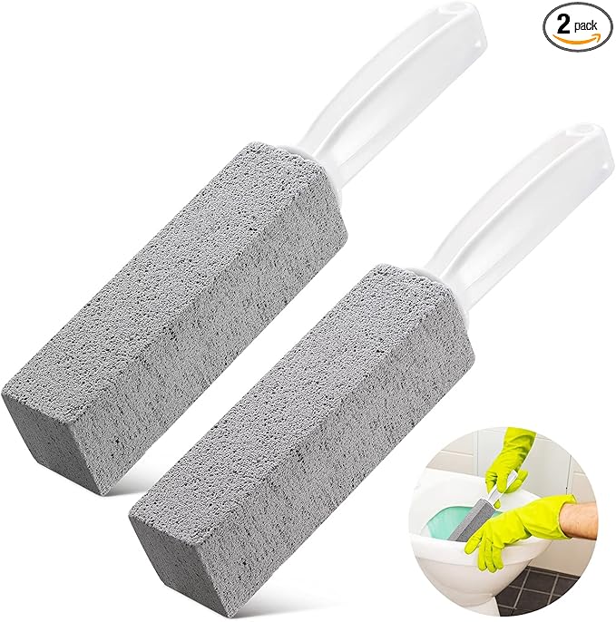 Kadden 2 Pack Pumice Stone Toilet Bowl Cleaner with Handle, Hard Water Ring Remover & Stain Scrubber for Bathroom, Pool, Sink and Tub, Ergonomic Heavy Duty Cleaning Tool