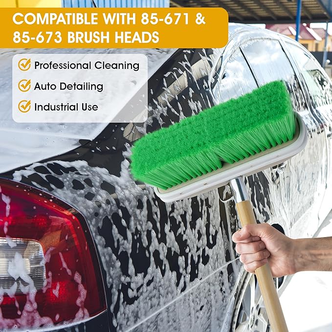 Nanoskin Professional Long-Reach 60-Inch Hardwood Handle with Universal Threaded Die-Cast Tip for Professional Cleaning, Auto Detailing, Industrial Use - Compatible with 85-671 & 85-673 Brush Heads