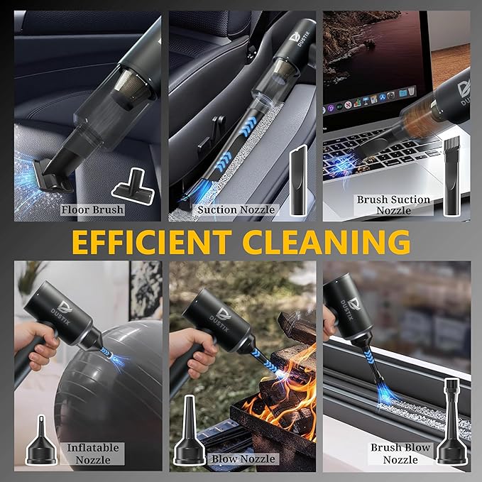 Cordless Handheld Car Vacuum Cleaner Powerful 20000Pa Triple Gear Mini Hoover Air Blower Duster Inflator Deflator Brushless Motor 7800mAh Portable Lightweight Home Office Kitchen