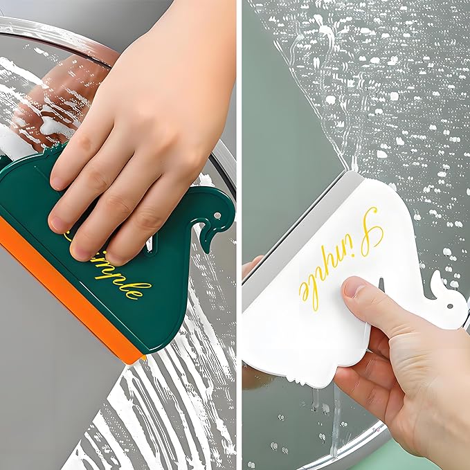 Squeegee Bathroom Glass Door Cleaning Scraper with Hanging Hook, Silicone Mini Kitchen Countertop Squeegee, Water Wiper Scraper for Sink Tiles Cleaning Tools (Swan 2PCS)