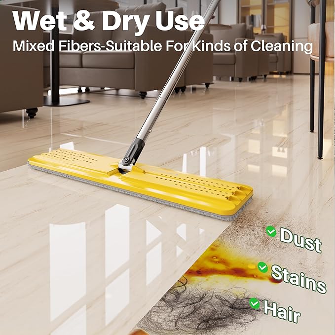 JOYMOOP 17.7-Inch Microfiber Mop Replacement Pads, Washable Reusable Grey & Stripe Refills, Pack of 2, Wet & Dry Cleaning Pads Compatible with Flat Mop Bucket System