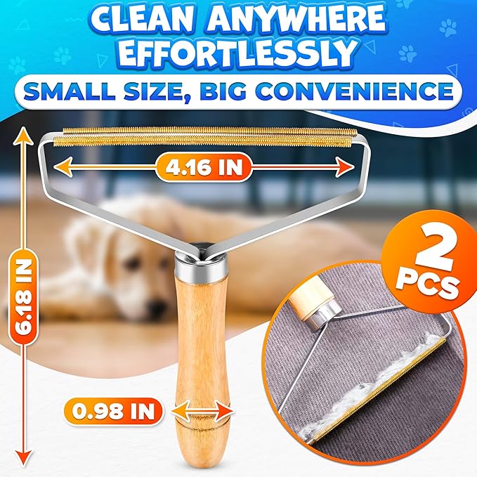 Pet Hair Removers 2 Pack Reusable Metal Lint Remover Tool – Durable Pet Hair Remover Tool with Wooden Handle | Portable Fabric Shaver Fuzz Cleaner for Clothes, Carpet & Furniture, Couch