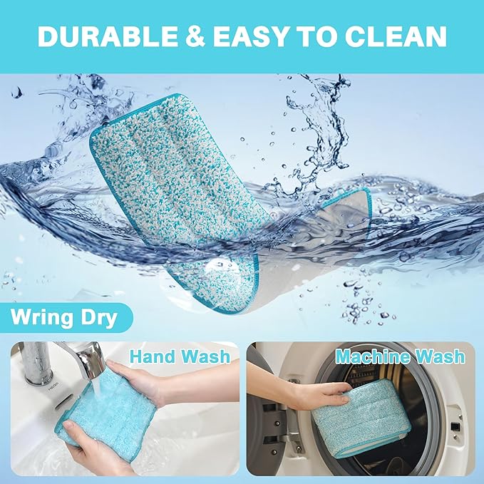 JOYMOOP Microfiber Replacement Mop Pads for Flat Mop System, 13" Mop Head Refills Compatible with JOYMOOP Mop and Bucket Set, 4-Pack, Grey and Cyan Blue