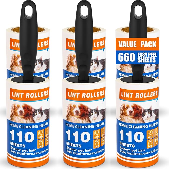 Lint Roller, 660 Sheets with 3 Handles, Pet Hair Remover for Laundry and Clothes, Extra Sticky Lint Rollers for Pet Hair, Dog & Cat Hair Removal Tool, Reusable Lint Brush for Furniture, Car, Wardrobe