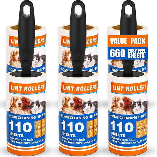Lint Roller, 660 Sheets with 3 Handles, Pet Hair Remover for Laundry and Clothes, Extra Sticky Lint Rollers for Pet Hair, Dog & Cat Hair Removal Tool, Reusable Lint Brush for Furniture, Car, Wardrobe
